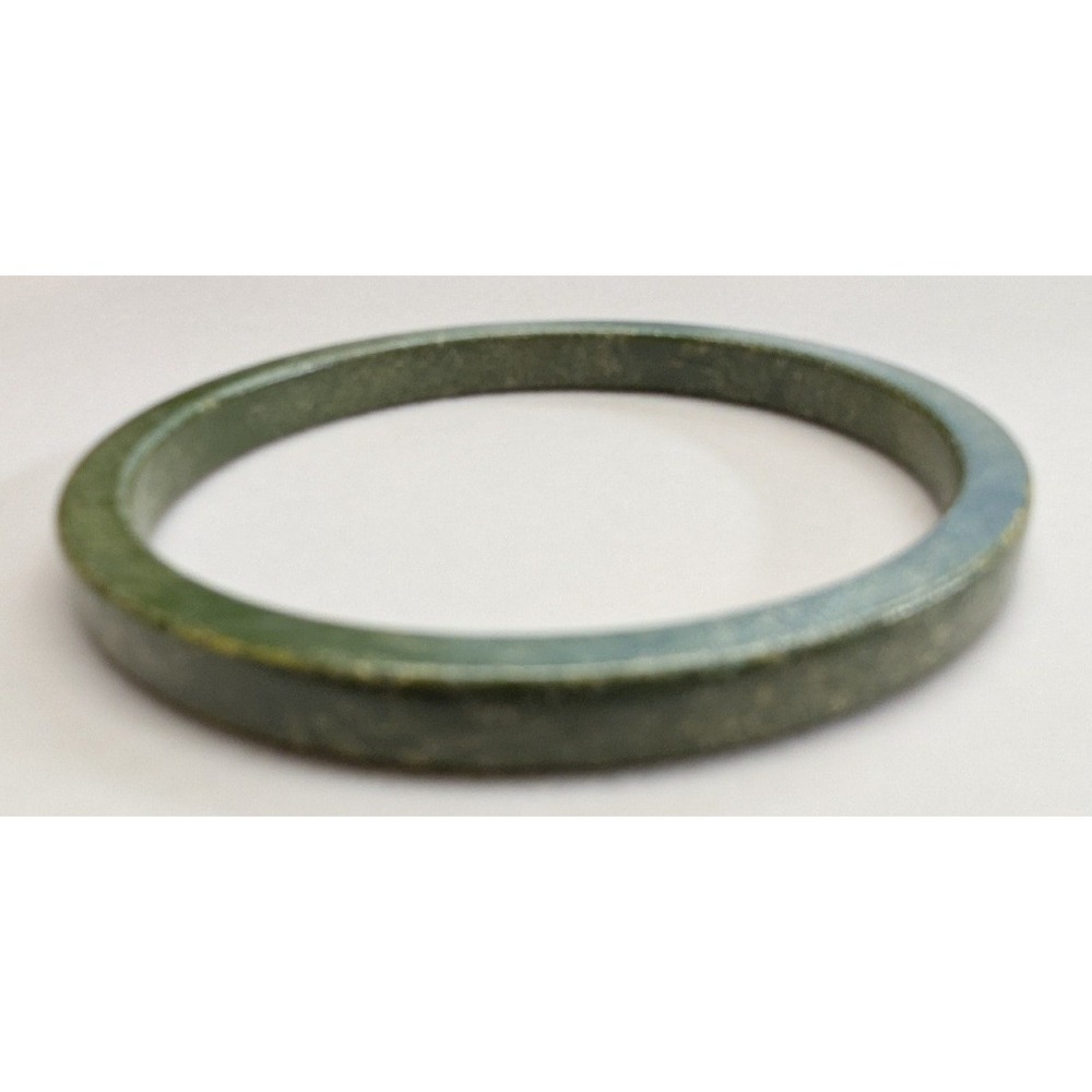 Vintage PLastic Faux Jadeite Bangle Bracelet Green Marble Slim Round Stacking